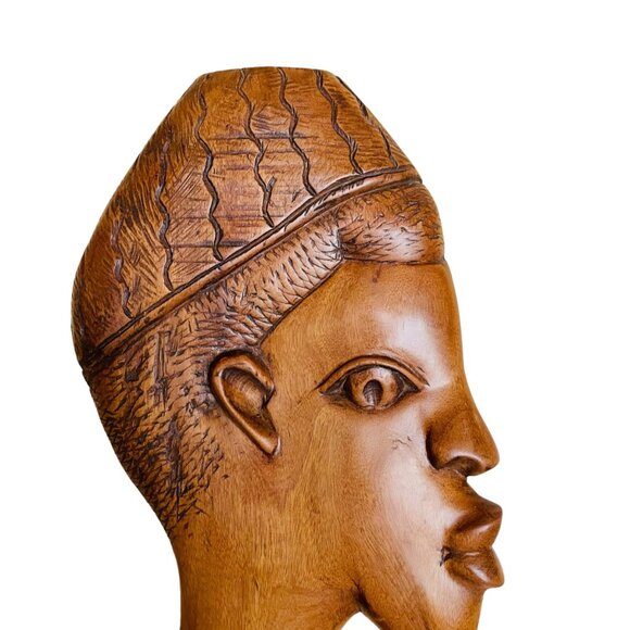 Hand-Carved African Tribal Wooden Mask Wall Art Decor 16" x 7 1/2" x 2" - Picture 3 of 8